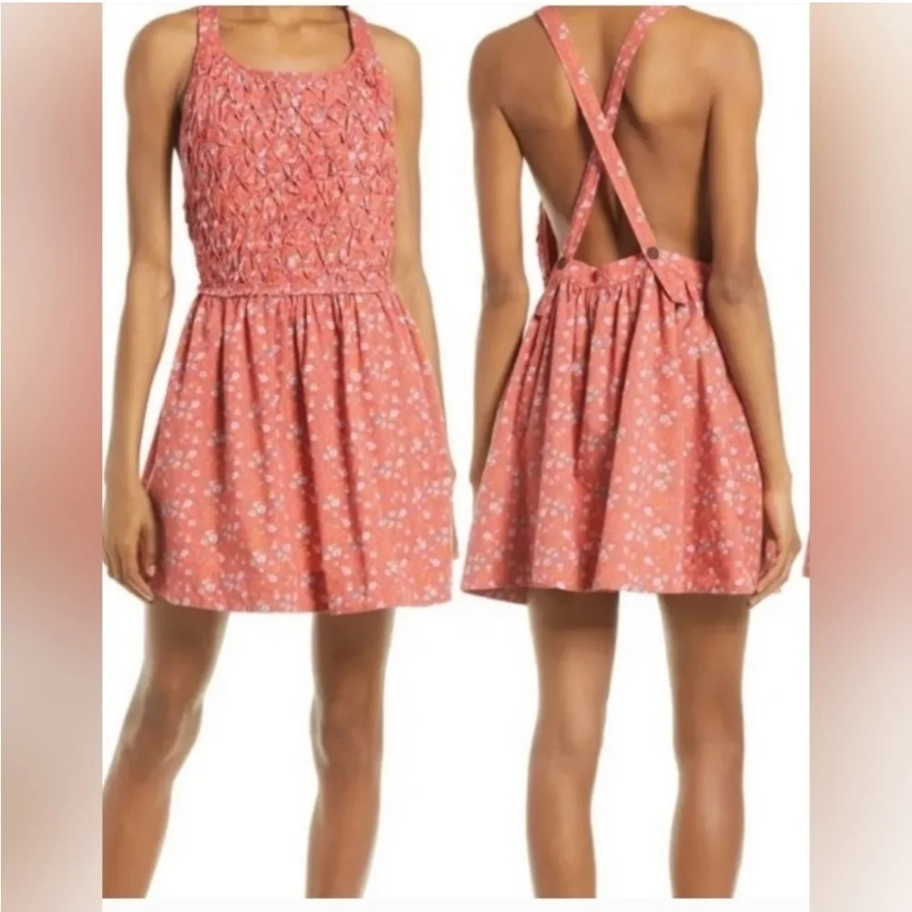 Free People Petunia Mini Dress Poppy Red backless ditsy floral print sz M NEW